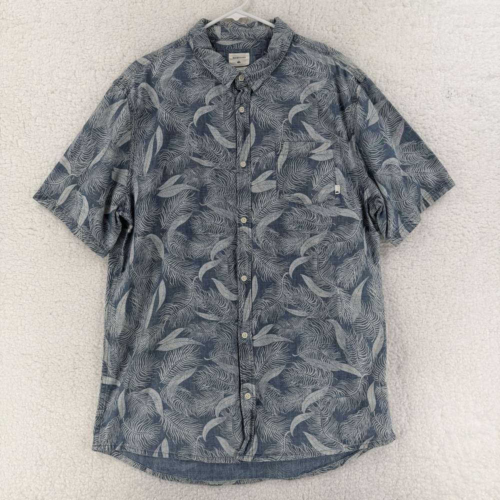 Quiksilver Shirt Mens XL Blue‎ Floral Print Hawaiian Aloha Button Front Casual